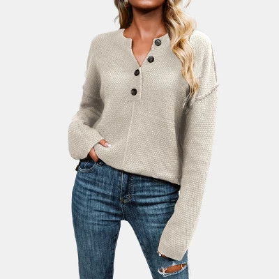 Women's Textured Half-Button Drop Shoulder Sweater -Cupshe 7 Women's Textured Half-Button Drop Shoulder Sweater -Cupshe - Image 5