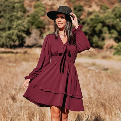 Women's Autumn Air Bow Tiered Ruffled Mini - Cupshe 3 Women's Autumn Air Bow Tiered Ruffled Mini - Cupshe