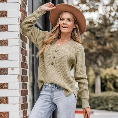 Women's Crochet Rib Half-Buttoned Sweater - Cupshe 5 Women's Crochet Rib Half-Buttoned Sweater - Cupshe - Image 3