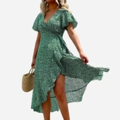Women's Speckled Print Flared Sleeve V Neck Maxi Dress - Cupshe - Green -Cupshe GUEST c7bc0f61 ee6b 425a b71c d48aa7a8c9b8