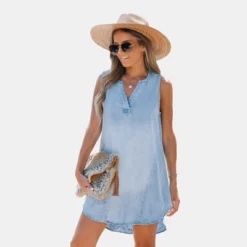 Women's Denim V-Neck Mini Dress - Cupshe -Cupshe GUEST c89d885b c19a 4d86 b8d8 d15809b93830