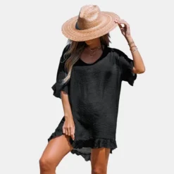 Women's Ruffled V-Neck Back Tie Cover-Up Mini Dress - Cupshe -Cupshe GUEST c94d0a3b 2c38 41cb 93dd 1978b04cb713