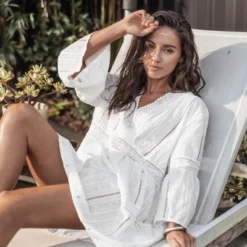 Women's V-neck Lace Trims Cover Up Dress - Cupshe