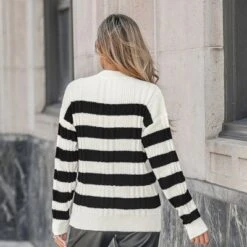 Women's Striped Half-Buttoned Sweater - Cupshe -Cupshe GUEST c9c20b18 39c5 4b16 ab2a 7d9a4f2088eb