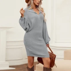 Women's Chunky Knit V-Neck Collar Sweater Dress - Cupshe -Cupshe GUEST cbffd4f3 2afd 4777 84b0 f9979bcbb805