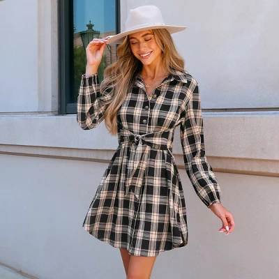 Women's Belted Plaid Mini Shirt Dress - Cupshe 4 Women's Belted Plaid Mini Shirt Dress - Cupshe - Image 2