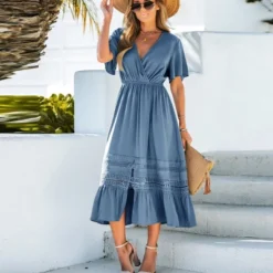 Women's Ruffled Lace-Trim Midi Dress - Cupshe