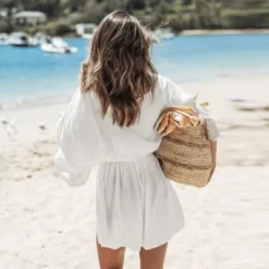 Women's Drawstring Waist Tassel Cover-Up Romper - Cupshe -Cupshe GUEST cd2364b2 1c1d 41f8 ac1d fca749087aab