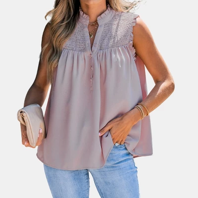 Women's Smocked Half-Placket Top - Cupshe 9 Women's Smocked Half-Placket Top - Cupshe - Image 7
