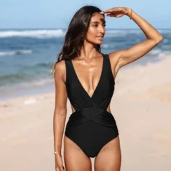 Women's V Neck Cutout One Piece Swimsuit - Cupshe -Cupshe GUEST d17a8ec7 1f49 410b 81bd 721ad54c6bd6