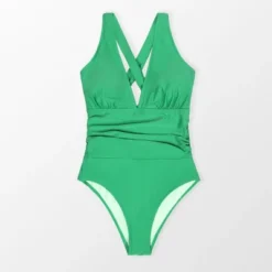 Women's Plus Size One Piece Swimsuit Deep V Neck Ruched Self Tie Bathing Suit -Cupshe - Green -Cupshe GUEST d235cb48 5ef9 4bbb 9d20 857bf6e141a9