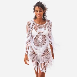 Women's Floral Crochet With Fringe Trim Cover Up Above Knee Length Beachwear- Cupshe -Cupshe GUEST d3a70b80 f27c 4e62 8b81 7bdd2f175c06