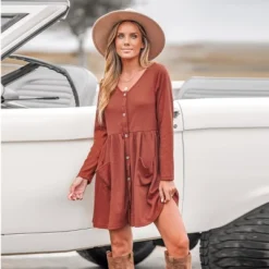 Women's Button-Front Long Sleeve Mini Dress - Cupshe -Cupshe GUEST d3ac9967 cf82 4e86 b904 e28e0f1078c4