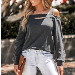 Women's Onyx Cutout Open-Shoulder Tee - Cupshe -Cupshe GUEST d4361198 3f4d 4be4 9ceb 24f3e2695f52