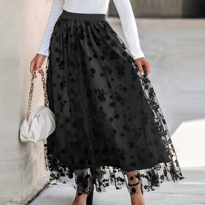Women's Floral Embroidery Mesh High Waist Skirt - Cupshe 3 Women's Floral Embroidery Mesh High Waist Skirt - Cupshe