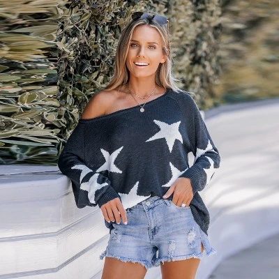 Women's Star Print One-Shoulder Sweater - Cupshe 3 Women's Star Print One-Shoulder Sweater - Cupshe