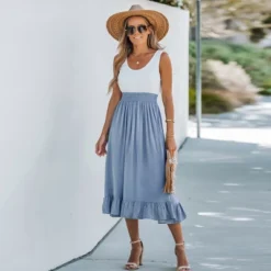 Women's Ruffled Scoop Neck A-shape Dress - Cupshe -Cupshe GUEST d64baaa6 db68 4e65 ae67 c3d1caa71114