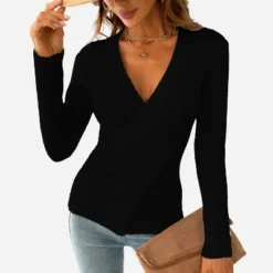 Women's Ribbed Surplice Wrap Sweater - Cupshe -Cupshe GUEST d68e81dd 42ea 4634 a999 f0295fb1628a