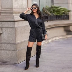 Women's Drawstring Half-Zip Long Sleeve Romper - Cupshe -Cupshe GUEST d6b24d39 1b6d 49b0 bd36 e75a2b346240