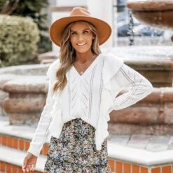 Women's Cutout Ruffled Button-Front Cardigan - Cupshe