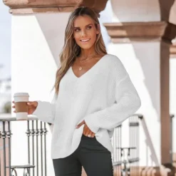 Women's Classic Cozy Rib V-Neck Sweater - Cupshe -Cupshe GUEST d73765c2 f259 422a a4b3 1bdce07a766e
