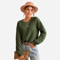 Women's Long Sleeve Honeycomb Knit Pullover Sweater - Cupshe -Cupshe GUEST d784156f 0bfc 411b 96fe 2b60dedfd61e