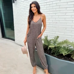 Women's Rib Knit V-Neck Jogger Jumpsuit - Cupshe -Cupshe GUEST d89b1176 ec67 47c3 80cf 9c445dd501ba