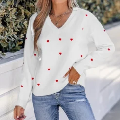 Women's Embroidered Heart V-Neck Sweater - Cupshe -Cupshe GUEST da04df30 5065 41d4 9fa3 f4f59e0f8a18