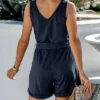 Women's Belted V-Neck Sleeveless Romper -Cupshe
