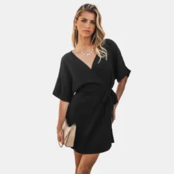 Women's Black Belted Wrap Romper - Cupshe -Cupshe GUEST db7865d7 10cb 4b93 93a3 ff5fc2dced1d