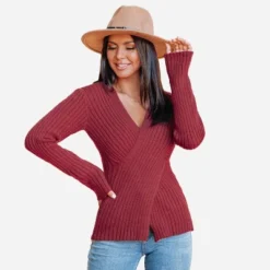 Women's Ribbed Surplice Wrap Sweater - Cupshe -Cupshe GUEST dc362c22 937d 42da b71b 23d7a799f412
