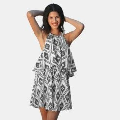 Women's Geo Print Flounce Halter Romper - Cupshe -Cupshe GUEST dc425c82 5314 459d a9cb f18025b9ec41