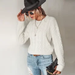 Women's Cable Knit Drop Shoulder Sweater - Cupshe -Cupshe GUEST dc4e6073 6e9c 470d b7b6 4f712e01e9ee
