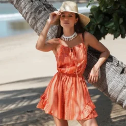 Women's Striped Tie Front Ruffled Romper -Cupshe -Cupshe GUEST dd113ffa d531 4a6f 84e6 c5d1875bc1da