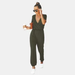 Women's Short Sleeve Wrap Loose Long Romper Jumpsuit - Cupshe -Cupshe GUEST dd8f90d3 867c 4493 a2cd 2a9512e9896a