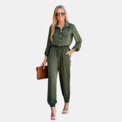 CUPSHE Women's Dark Forest Green Button-Front Jumpsuit -Cupshe GUEST de404ed8 3cbb 4e70 8103 9c10edece73c