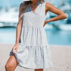 Women's Striped V-Neck Mini Dress - Cupshe