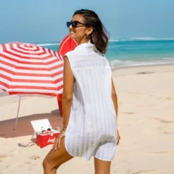 Women's Striped Split Neck Cover-Up Dress - Cupshe -Cupshe GUEST dff1be00 9655 44be 90d3 b691cceedd80