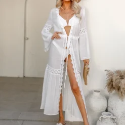 Women's Lace Long Sleeves Duster Cover-Up - Cupshe -Cupshe GUEST e0a715c3 0c55 4b39 8228 23d5ad8e9766