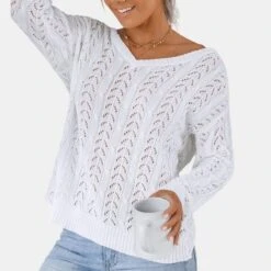 Women's Pointelle Knit Twisted-Back Sweater - Cupshe 13 Women's Pointelle Knit Twisted-Back Sweater - Cupshe -Cupshe GUEST e24cd399 19d6 40d6 9826 ae3bb69916d1