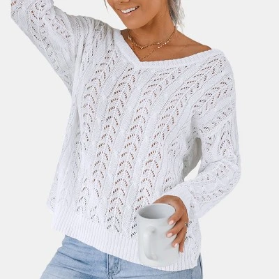 Women's Pointelle Knit Twisted-Back Sweater - Cupshe 8 Women's Pointelle Knit Twisted-Back Sweater - Cupshe - Image 6