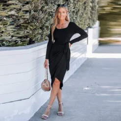 Women's Onyx Belted Wrap Midi Dress - Cupshe -Cupshe GUEST e2dbaeed 1c66 498e a1dc 04b7347df4b0