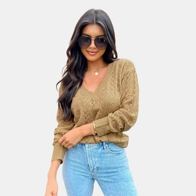 Women's Pointelle Knit V Neck Long Sleeve Sweater -Cupshe 6 Women's Pointelle Knit V Neck Long Sleeve Sweater -Cupshe - Image 4