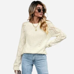 Women's Cutout Raglan Long Sleeve Sweater - Cupshe -White -Cupshe GUEST e4423447 a58e 4530 a131 b6f27d5e0c36