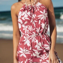 Women's Floral Print Drawstring Collar Romper - Cupshe -Cupshe GUEST e6bbfded 336d 4a43 9dab 860abf79dfb9