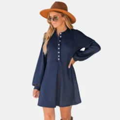 Women's Navy Blue Half-Placket Mini Dress - Cupshe -Cupshe GUEST e81358d9 9e76 4c56 bdd4 6869d6b99991
