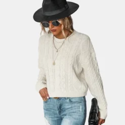 Women's Cable Knit Drop Shoulder Sweater - Cupshe -Cupshe GUEST e8623213 5d4d 43e4 9b4c ad450437319f