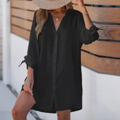 Women's Tie Cuff Button-Front Cover-Up Dress - Cupshe