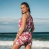 Women's Floral Print Drawstring Collar Romper - Cupshe -Cupshe GUEST ea8baab4 c24a 4d84 bb90 9cf4f7404256