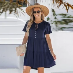 Women's Tie Neck Button-Front Babydoll Dress - Cupshe -Cupshe GUEST eb8b5e13 9b49 49dd 807b ab4819a8166a